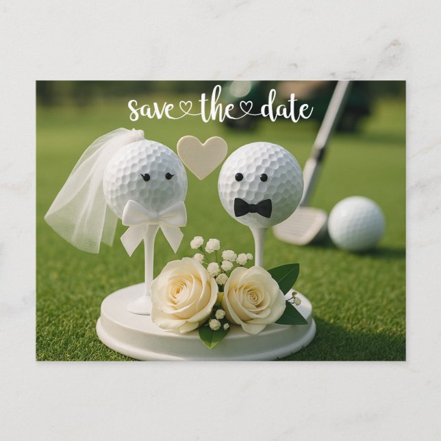 Golf Wedding Iwith two golf ball on green grass Postcard (Front)