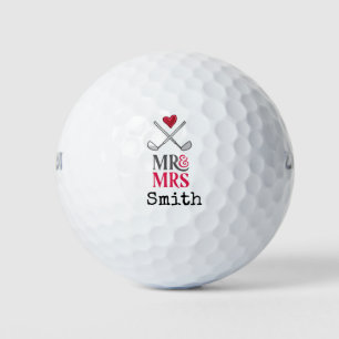 Golf Wedding Mr & Mrs with family Name with love Golf Balls