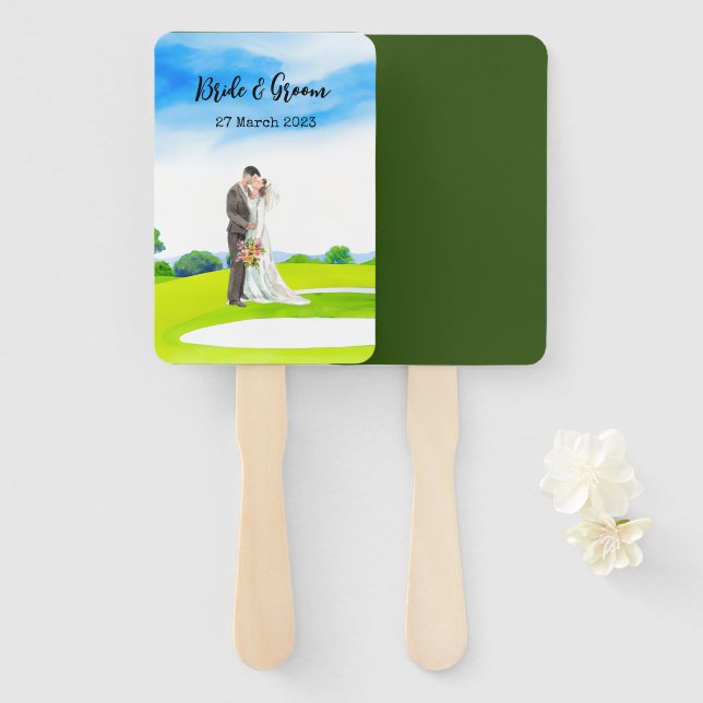 Golf wedding on golf course bride and Groom gift  Hand Fan (Front and Back)
