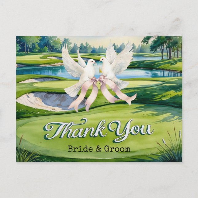 Golf wedding on golf course watercolor postcard (Front)