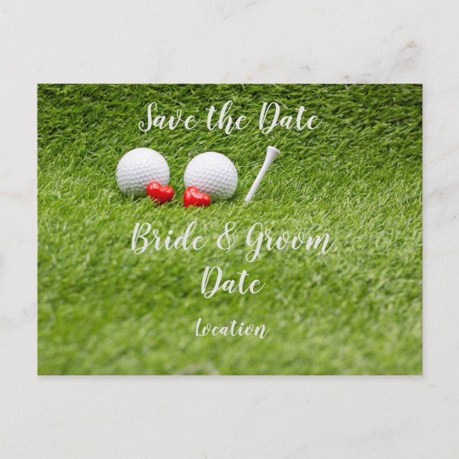 Golf Wedding Party with golf ball and heart love  Postcard (Front)