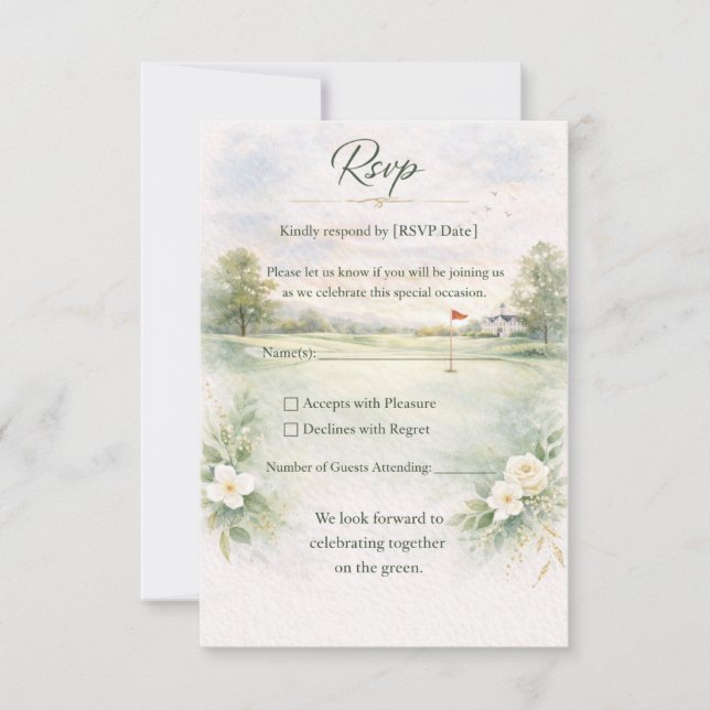 Golf Wedding RSVP Card | Teeing Off Forever (Front)