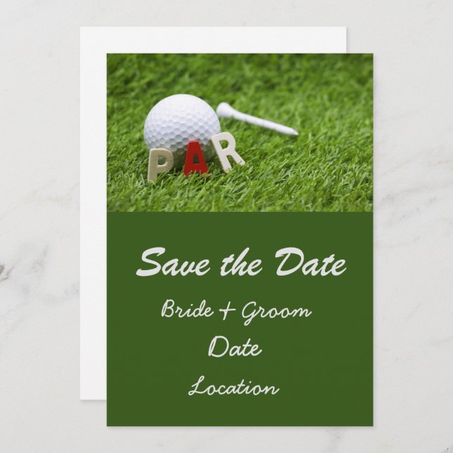 Golf Wedding save the date par to pair with ball Invitation (Front/Back)