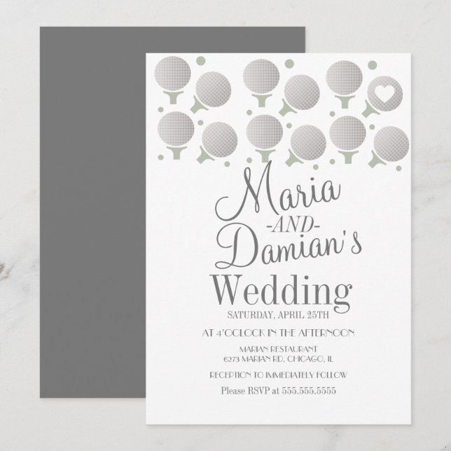 Golf Wedding Sports Dots and Tees Invitation (Front/Back)