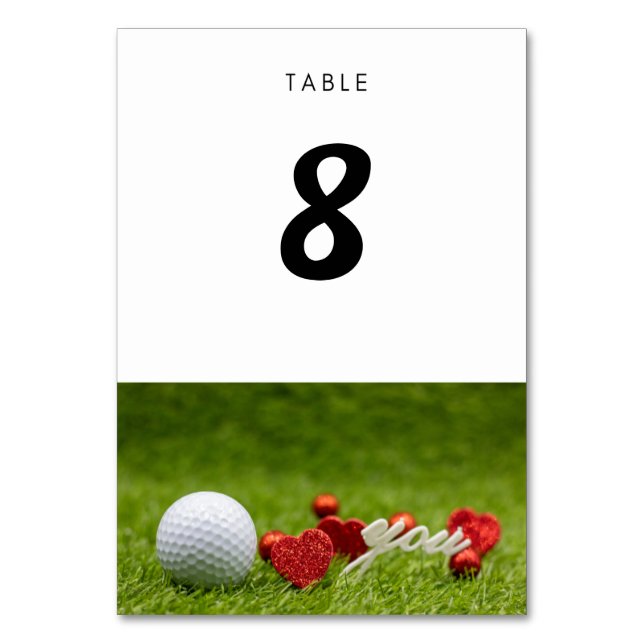 Golf Wedding table number  card Bride & Groom (Front)