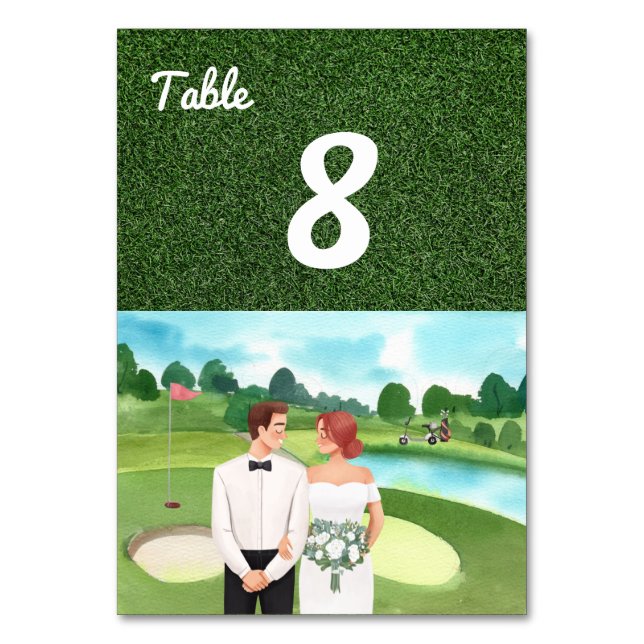Golf Wedding table number  card with golf ball (Front)