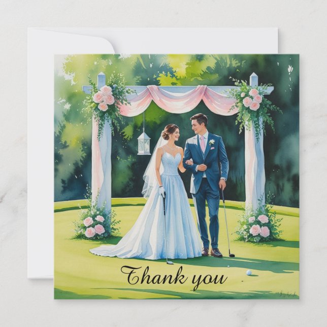 Golf Wedding Thank you card for Golfer watercolor (Front)