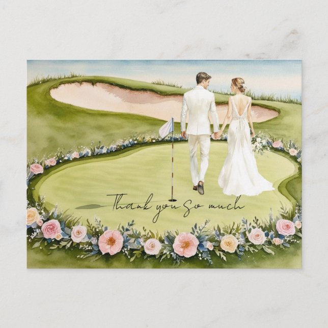 Golf wedding thank you card golf course watercolor (Front)