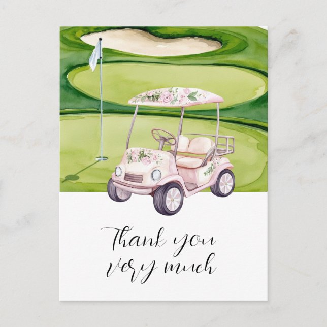 Golf Wedding thank. you card with golf cart  (Front)