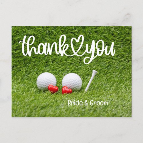 Golf Wedding Thank you card with love on grass