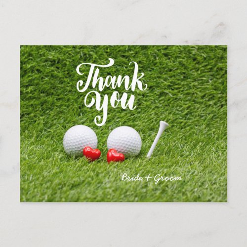 Golf Wedding Thank you card with love on grass