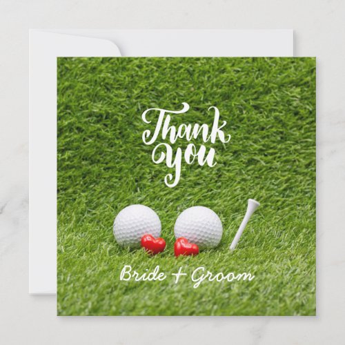 Golf Wedding Thank you card with love on grass