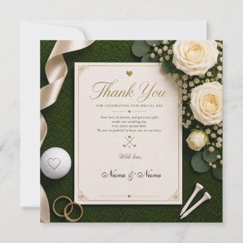 Golf Wedding Thank You Card with White Roses