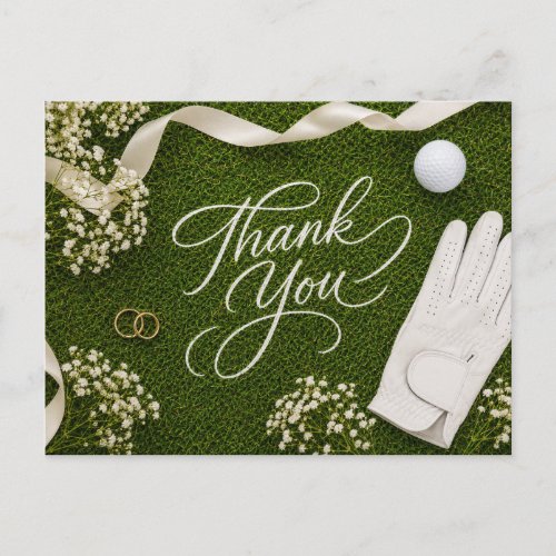 Golf Wedding Thank You Handwritten Green Grass  Postcard