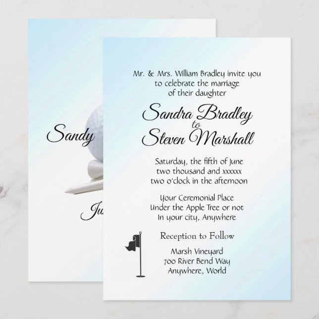Golf Wedding Theme Blue Invitations (Front/Back)