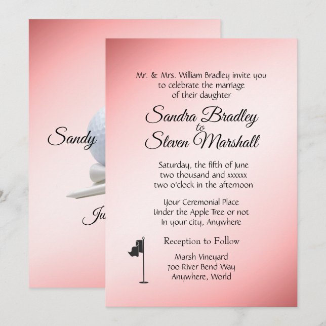 Golf Wedding Theme Pink Invitations (Front/Back)