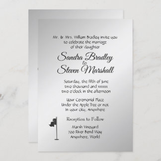 Golf Wedding Theme Silver Invitations