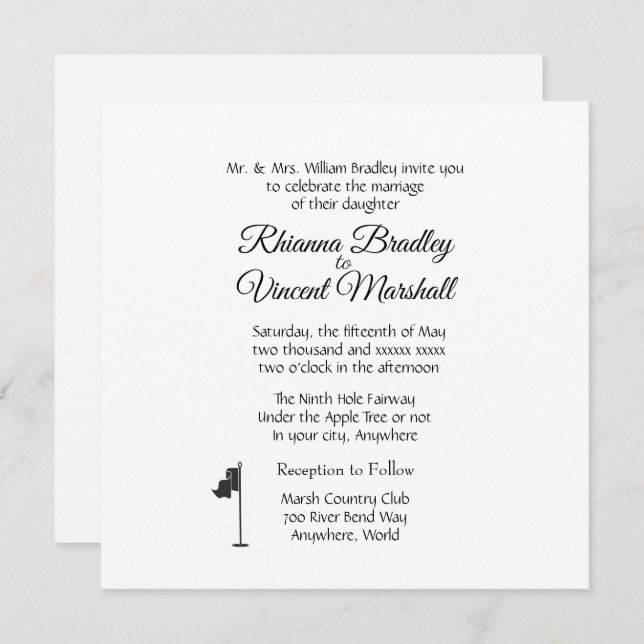 Golf Wedding Theme White Invitations (Front/Back)