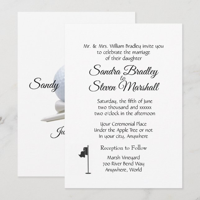Golf Wedding Theme White Invitations (Front/Back)