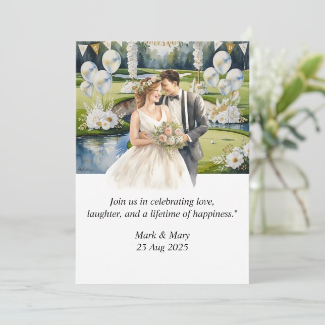Golf Wedding themed watercolor Invitation (Standing Front)