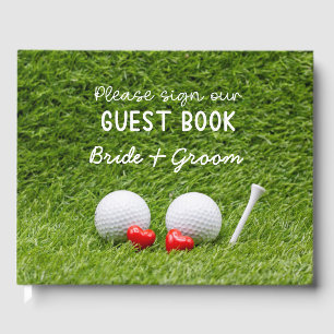 Golf Wedding two golf balls on green with love  Guest Book