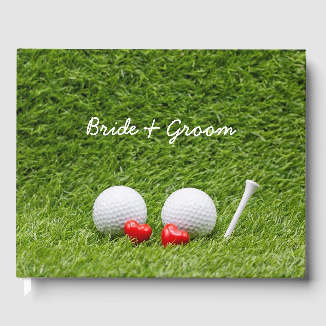 Golf Wedding two golf balls on green with love  Guest Book (Front)