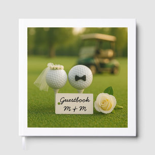 Golf Wedding with balls on green grass bride groom Guest Book