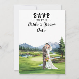 Golf Wedding with bride and groom at club house Invitation