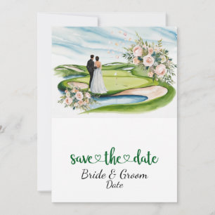 Golf Wedding with bride and groom at club house Invitation