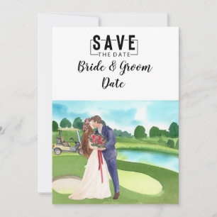 Golf Wedding with bride and groom at club house Invitation