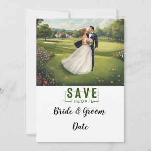 Golf Wedding with bride and groom at club house Invitation
