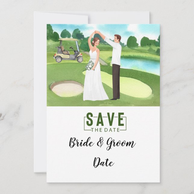 Golf Wedding with bride and groom at club house Invitation (Front)