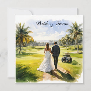 Golf Wedding with Bride and Groom Florida themed Invitation