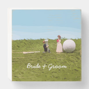 Golf wedding with bride and groom golf ball tee wooden box sign