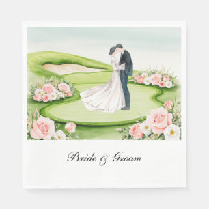 Golf Wedding with Bride and Groom on course Napkins