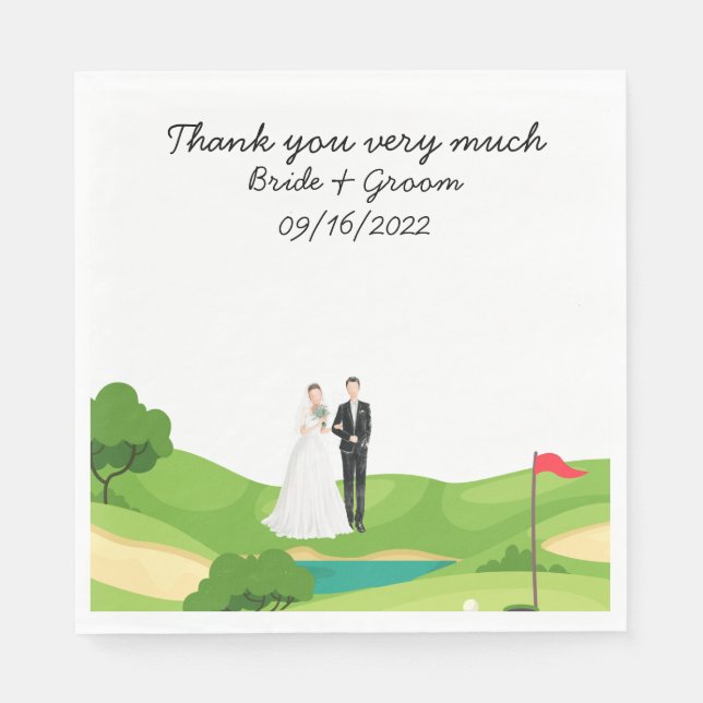 Golf Wedding with Bride Groom golfer  Thank you  Napkins (Front)