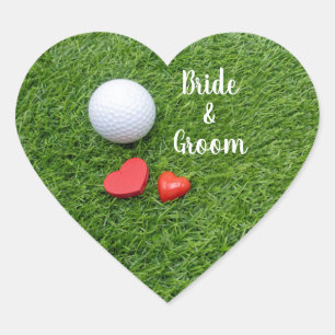 Golf Wedding with golf ball and love on green Heart Sticker
