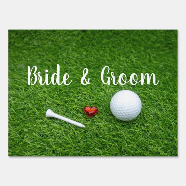 Golf wedding with golf ball and love on green sign (Front)