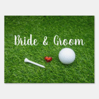 Golf wedding with golf ball and love on green sign
