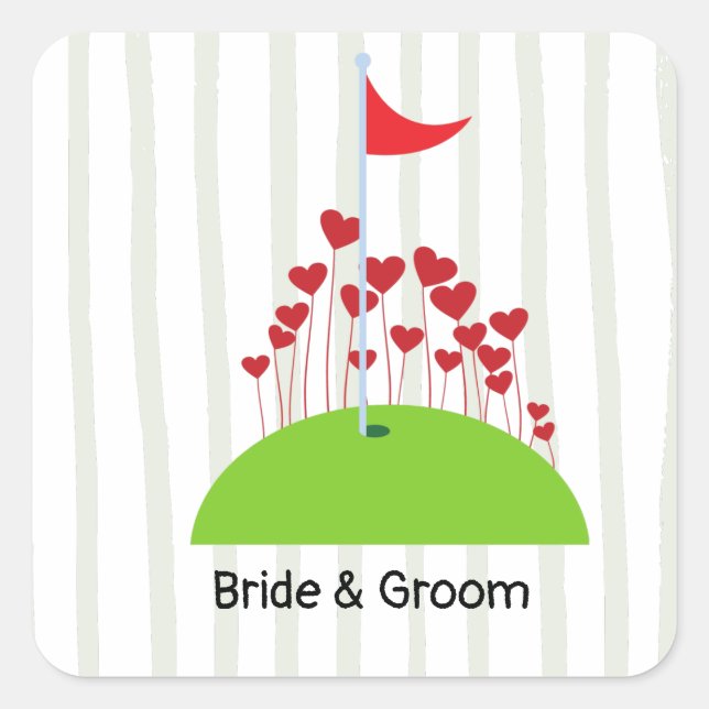 Golf wedding with lots of love at golf flag golfer square sticker (Front)