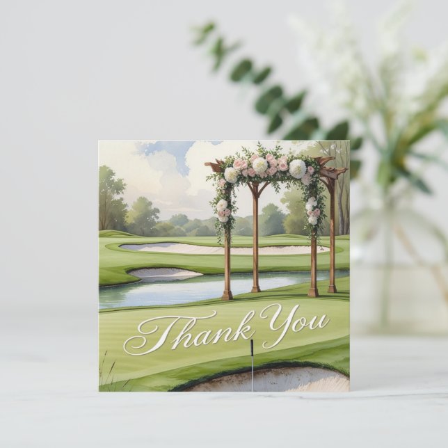 Golf Wedding with Text on golf course  Thank You Card (Standing Front)