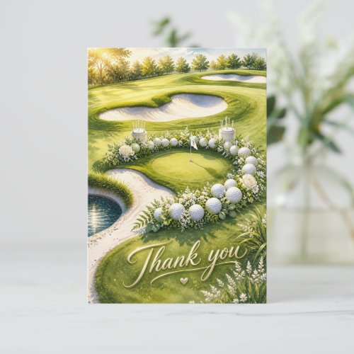 Golf Wedding with Text on golf course  Thank You Card
