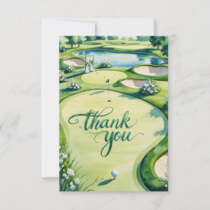 Golf Wedding with Text on golf course Thank You Card