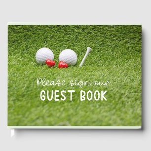 Golf Wedding with two golf ball in love on green  Guest Book