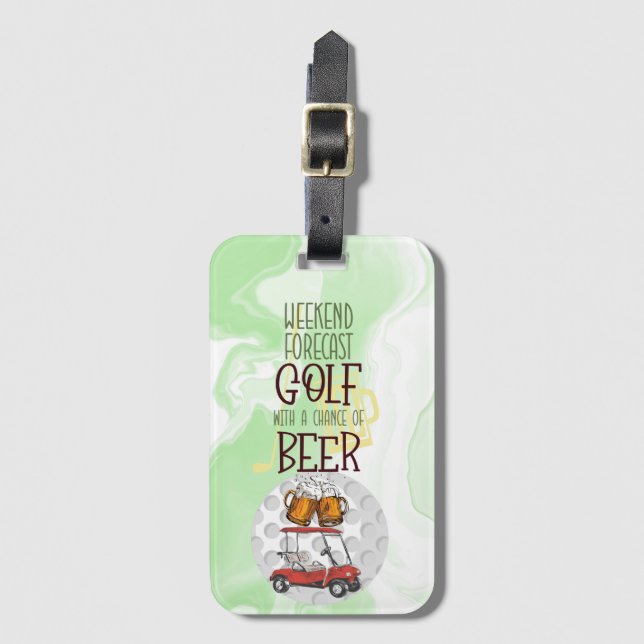Golf weekend with ball and beer luggage tag (Front Vertical)