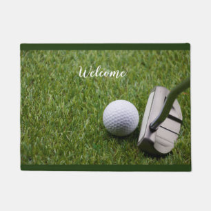 Golf Welcome door mat golf ball and Putter