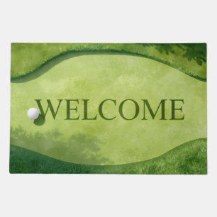 Golf Welcome on green grass Doormat