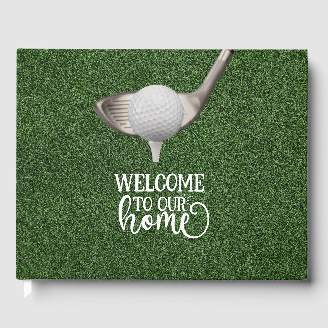 Golf Welcome to our home golfer on green grass Guest Book (Front)