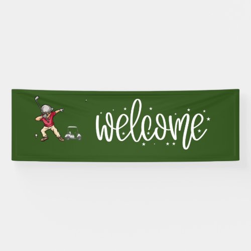 Golf welcome with golf ball and tee banner