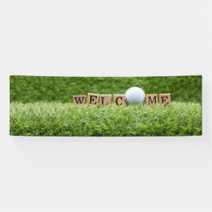 Golf WELCOME with golf ball and word on green Banner